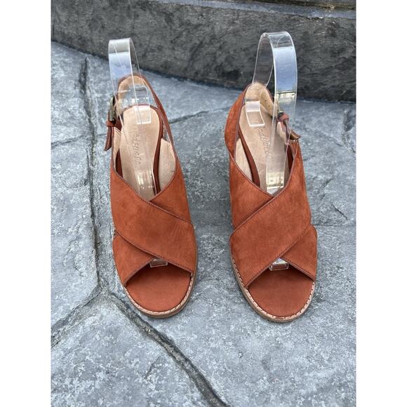 Madewell Ruthie Criss Cross Sandal Women’s 7.5 Leather Sling Back 3 Inch Heel - Picture 3 of 14